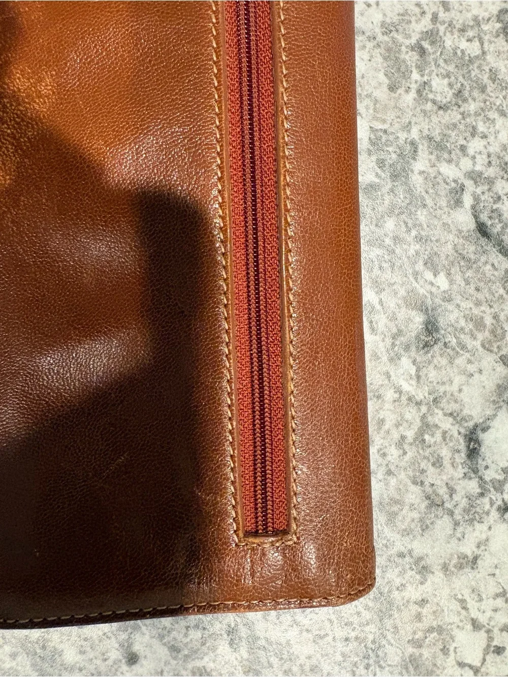Tusk Bifold Caramel and Red Leather Wallet